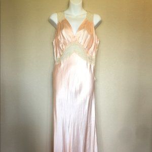 VINTAGE 1940s satin & lace maxi gown slip M